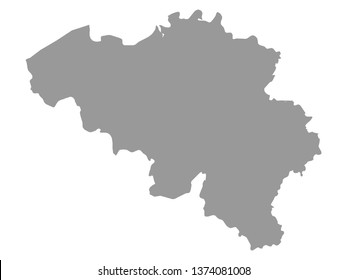 Gray Map of Belgium on White Background