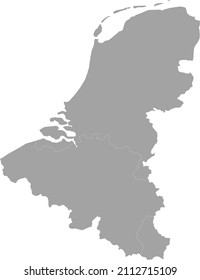 Gray Map of the Benelux peninsula countries