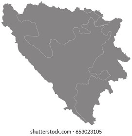 Gray map of Bosnia Herzegovina Regions