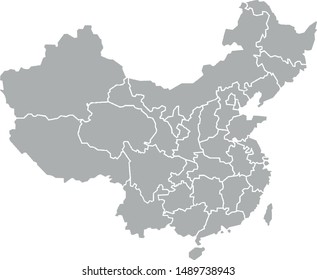 Gray map of China on white background.