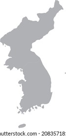 Gray Map of countries of Korean peninsula