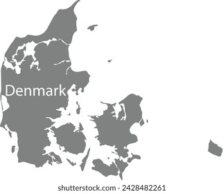 Graue Karte von Dänemark mit der Inschrift des Namens des Landes innerhalb der Karte