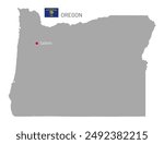 Gray map of Oregon, federal state of USA. Silhouette of Oregon abstract outline editable map with borders and flag of federal state realistic vector illustration