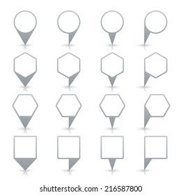 Gray map pin icon location sign with gray reflection and shadow isolated on white background  in flat simple style. This web design element save in vector illustration 8 ep