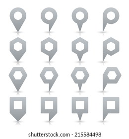Gray map pin sign location icon with empty copy space and gray shadow, reflection on white background  in simple flat style. Web design element save in vector illustration 8 eps