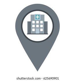 Gray map pointer with symbol hospital or medicine icon flat isolated on white background vector illustration