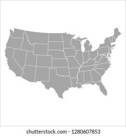 Gray map of USA.  Blank card.  Vector eps 10 