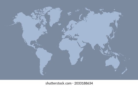 Gray map world. Minimalistic map world. Worldmap global. Worldwide globe. Silhouette continents on grey background. Silhouette map world with oceans. Flat design for prints. Planet earth. Vector