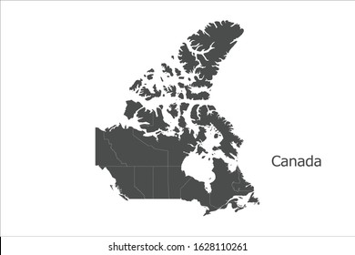 Gray map-Canada map. Each city and border has separately for your infographics and earth template for website. Vector illustration eps 10.