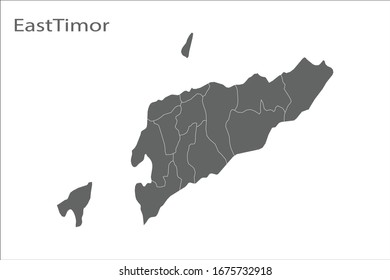 Mapa gris del este de Timor. Cada ciudad y frontera tiene por separado para sus infografías y planilla de tierra para el sitio web. Ilustración vectorial, pasos 10.