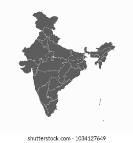 Gray map-India map. Each city and border has separately for your infographics and earth template for website. Vector illustration eps 10.