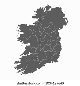 Gray map-Ireland map. Each city and border has separately for your infographics and earth template for website. Vector illustration eps 10.