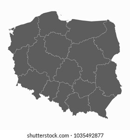 Gray map-Poland map. Each city and border has separately for your infographics and earth template for website. Vector illustration eps 10.