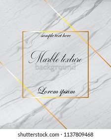 Gray marble greeting card background Vector. Luxury stone pattern textures and golden abstract frame