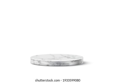 Gray marble round podium for product. 3d pedestal in stone pattern vector illustration. Geometric stage isolated on white bacground. Abstract realistic place for advertising or decoration.