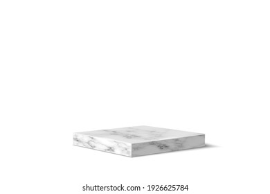 Gray marble square podium for product. 3d pedestal in stone pattern vector illustration. Geometric stage isolated on white bacground. Abstract realistic place for advertising or decoration.