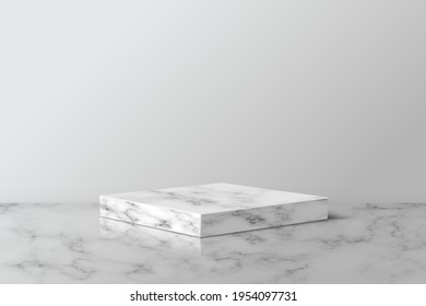 Podio cuadrado de mármol gris para el producto. 3d peatón en la ilustración vectorial de patrón de piedra. Estadio geométrico en el piso. Resumen de un lugar realista para publicidad o decoración.