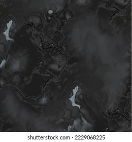 Gray Marble Texture. Black Elegant Pattern. Luxury Alcohol Ink Background. Grey Rock Floor. Dirty Water Color Marble Stone. Gray Marble Background. Grey Abstract Watercolor. Vector Seamless Template.