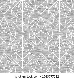 Gray Marl Heather Seamless Repeat Vector Pattern Swatch with White Polygonal Gem Stones. Knit t-shirt fabric texture.