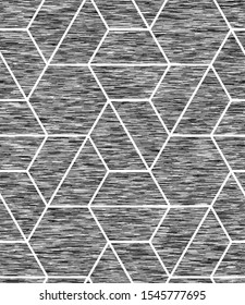 Gray Marl Heather Seamless Repeat Vector Pattern Swatch with White Hexagon and Polygonal Geometric Shapes. Knit t-shirt fabric texture.