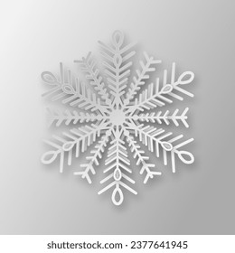 Gray matte snowflake on a light background for winter design. Christmas New Year cards. Frozen silhouette of a snowflake. Vector EPS 10.
