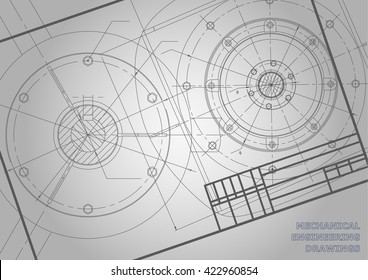 Gray Mechanical engineering drawings. Background for inscription. Vector. Frame. Corporate Identity