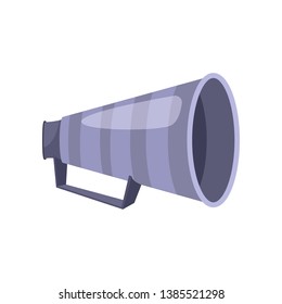 Gray megaphone loudspeaker. Gray voice amplifier with handle. Can be used for topics like announcement, advertising, news