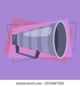 Gray megaphone loudspeaker. Gray voice amplifier with handle. Can be used for topics like announcement, advertising, news