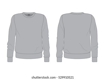Gray men's sweatshirt template, front and back view