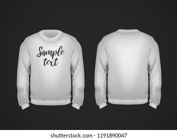 Gray men's sweatshirt template with sample text front and back view. Hoodie for branding or advertising.