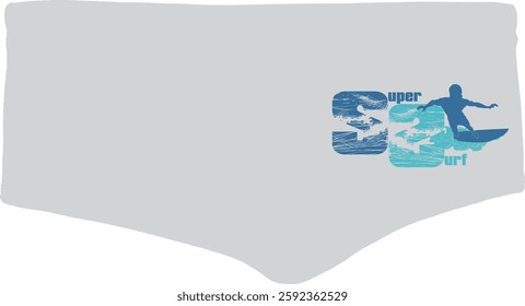 Gray Men's Swim Brief with Surf Design