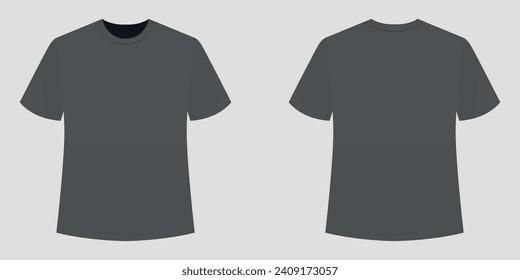 Gray men's T-shirt. Front and back view. Vector on a gray background