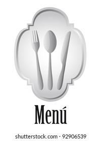 Gray menu with cutlery,  isolated over white background.vector illustrator