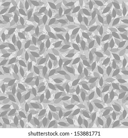 gray messy leaves in layers monochrome botanical seamless pattern on light gray background