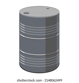 Gray metal barrel. Container for liquid chemical products - oil, fuel, gasoline. Metal barrels on white background. Vector illustration. 
