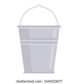 Gray metal bucket flat icon. Vector Gray metal bucket in flat style isolated on white background. Element for web, game and advertising