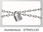 The gray metal chain and padlock, handcuffed card, vector illustration
