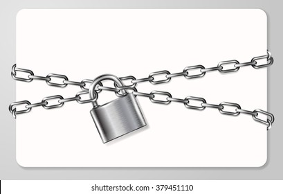 The gray metal chain and padlock, handcuffed card, vector illustration
