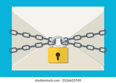 A cadeia de metal cinza e cadeado, carta. conceito de proteção e-mail, tecnologia de Internet, e-mail de negócios contra vírus, hacker, ataque cibernético.