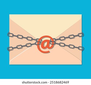 The gray metal chain, Email at symbol and padlock, letter. concept of protection e-mail, internet technology, business mail from virus, hacker, cyber attack. ilustração plana