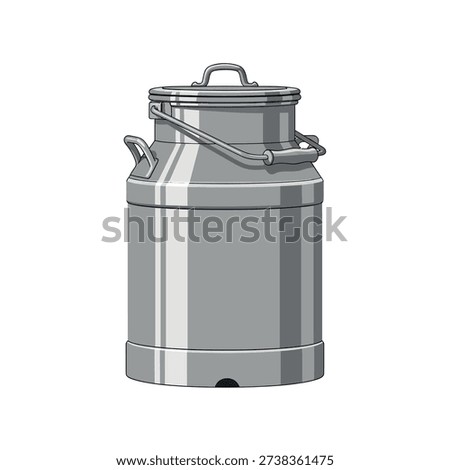 A gray metal milk can with a handle and spout