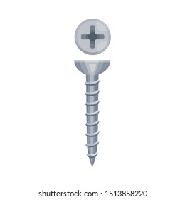 Gray metal screw. Vector illustration on a white background.