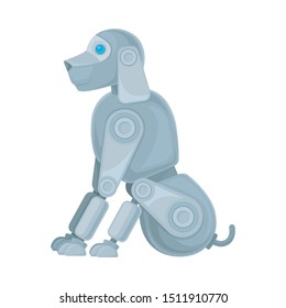 Gray metalic dog with long ears is sitting. Side view.