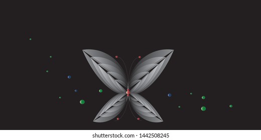 Gray metallic butterfly on blaack background, with RGB motives
