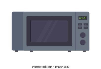 Gray metallic microwave oven clipart. Cooking equipment, electrical appliances, kitchen technology, food warming concept. Stock vector illustration Isolated on white background in flat cartoon style.