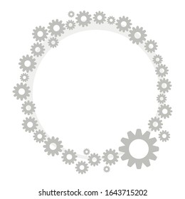 Gray metallic technical steampunk wreath border from small and large gears isolated object on white background vector.