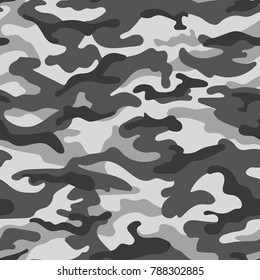 Gray Military Camouflage Seamless Pattern. Vector