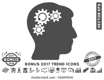 Gray Mind Gear Rotation pictograph with bonus 2017 year trend pictures. Vector illustration style is flat iconic symbols, white background.