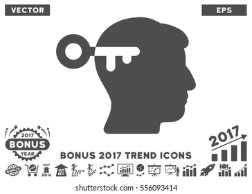Gray Mind Key pictogram with bonus 2017 year trend icon set. Vector illustration style is flat iconic symbols, white background.