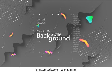 Gray minimal geometric background. Fluid shapes composition. Digital minimal poster. Business landing page. A4 size. Eps10 . - Vector